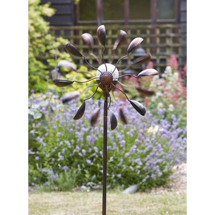 smart garden gemini wind spinner with solar crackle globe