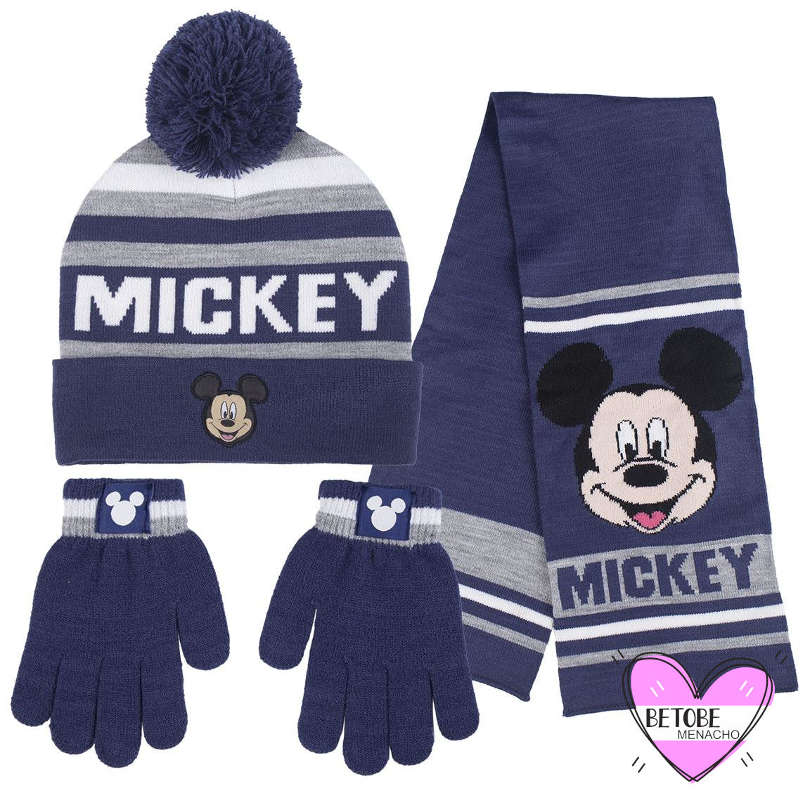 Set Conjunto De Tres Piezas Mickey Mouse (Gorro+Guantes+Bufanda) Be To Be Menacho