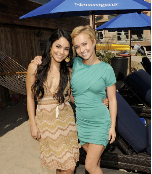 Vanessa Hudgens wore Heather Gardner, formerly Tiger Lily jewelry’s Double Chain Ivory Boho Feather Necklace and 2 of our Boho Tusk necklaces in ivory and tortoise to the Neutrogena Fundraiser in Malibu.