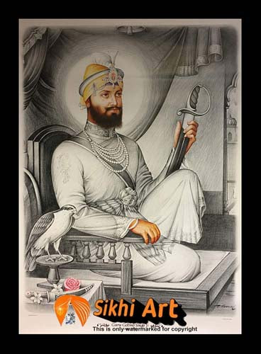Large Guru Gobind Singh Ji Picture Frame Sepia Print In Size 40" X 28" inches 