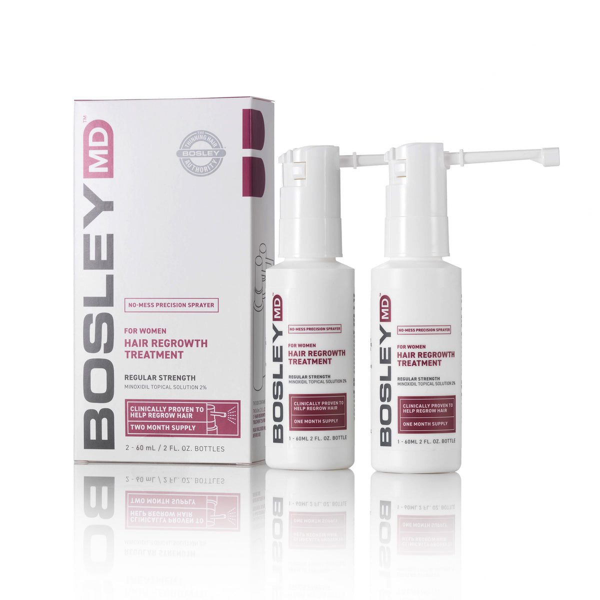 Women's Regular Strength Minoxidil 2% Topical (Sprayer) 2 Month Supply –  BosleyMD