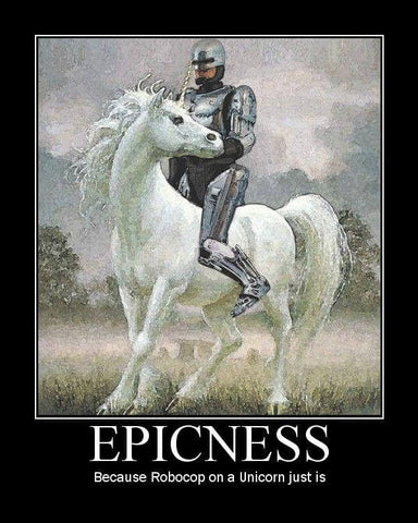 robocop riding a unicorn