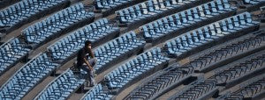 Empty soccer stadium in Mexico City during the swine flu epidemic