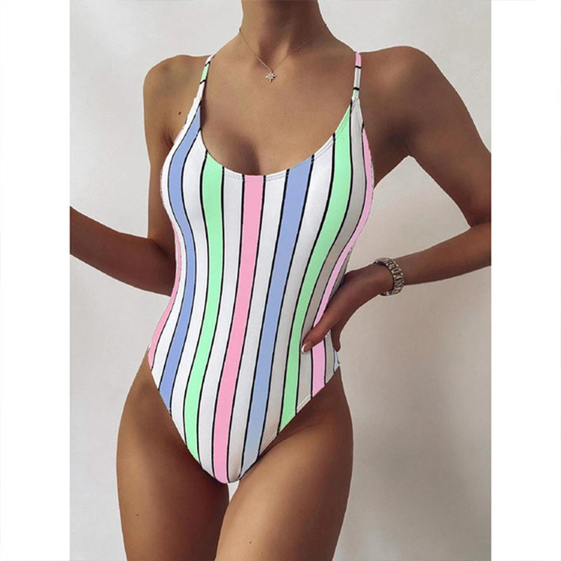 multicolor striped swimsuit