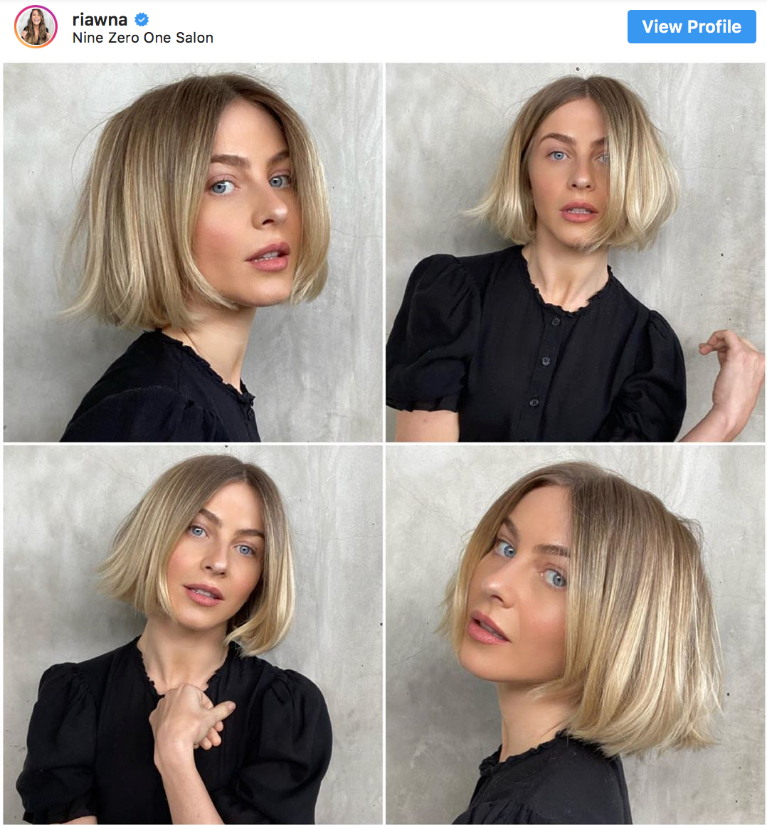 Riawna Capri's Instagram post of Julianne Hough short blonde bob haircut