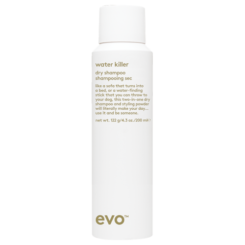 Evo water killer dry shampoo bottle against white background