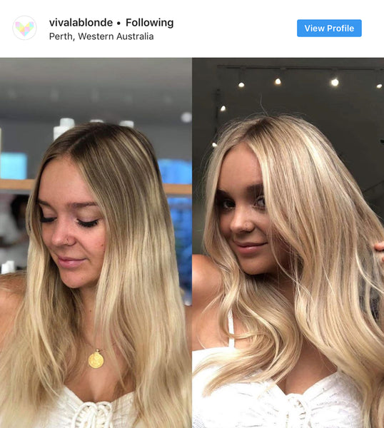 Before and after blonde hair transformation at Viva La Blonde