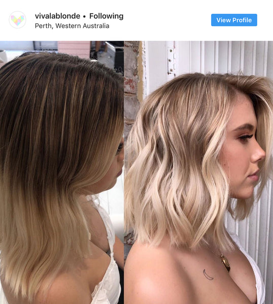 before and after short blonde hair transformation at Viva La Blonde