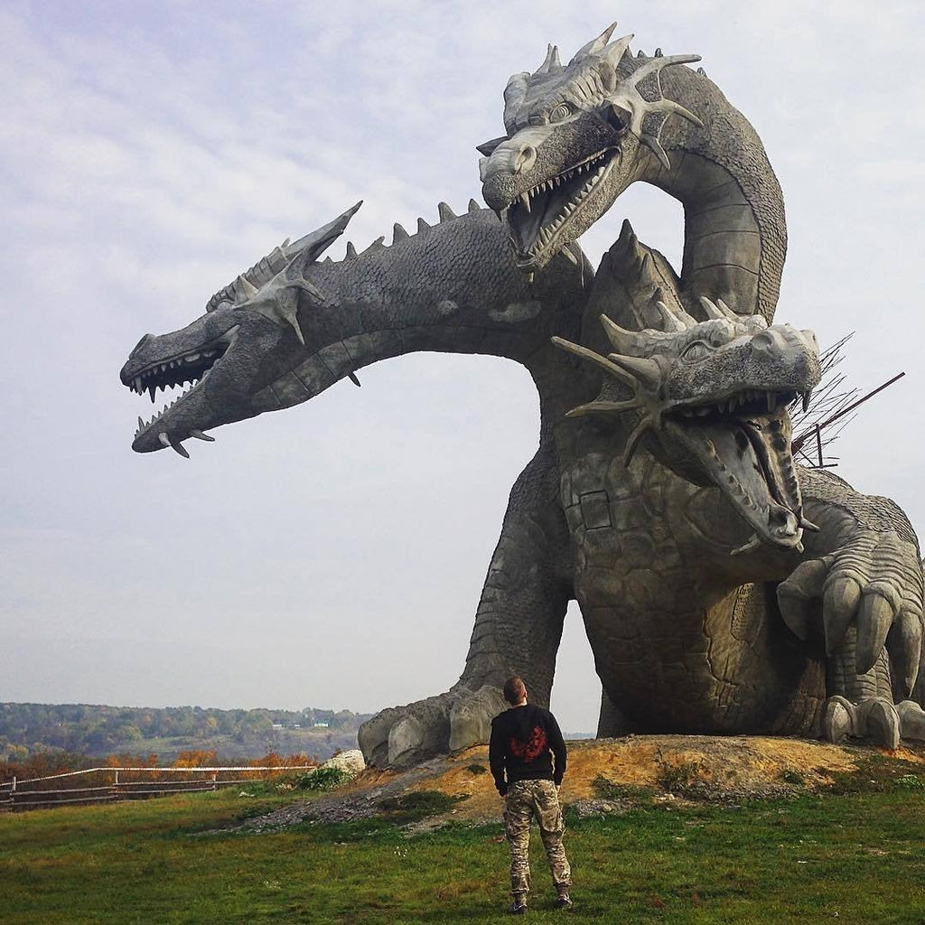 three headed dragon statue