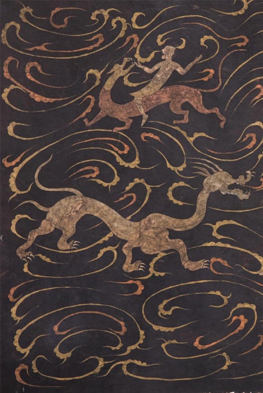 Chinese cloth painting of dragon and man, Han dynasty