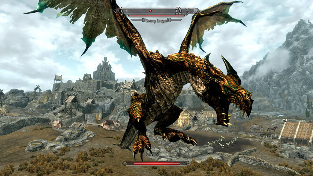 Encounter of a dragon in Skyrim