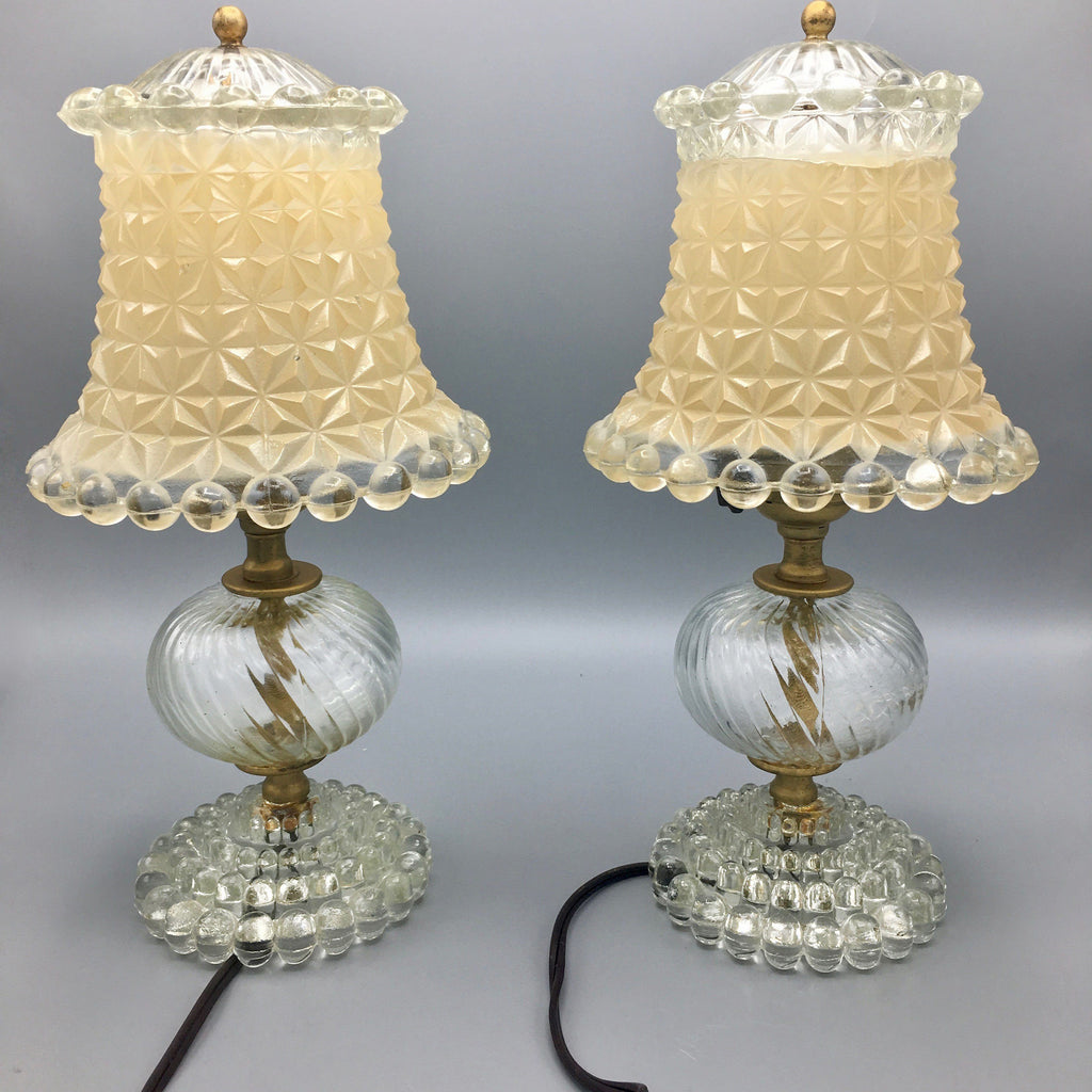 Billy Goat Baleinwalvis Product Pair of Vintage Lamps by Leviton Hobnail and Patterned Glass – Avant Antique
