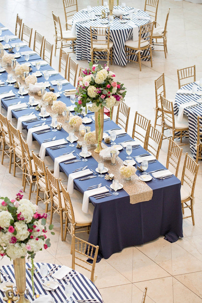 Navy, pink and gold wedding decor