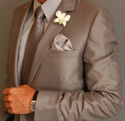 Warm taupe suit for the groom