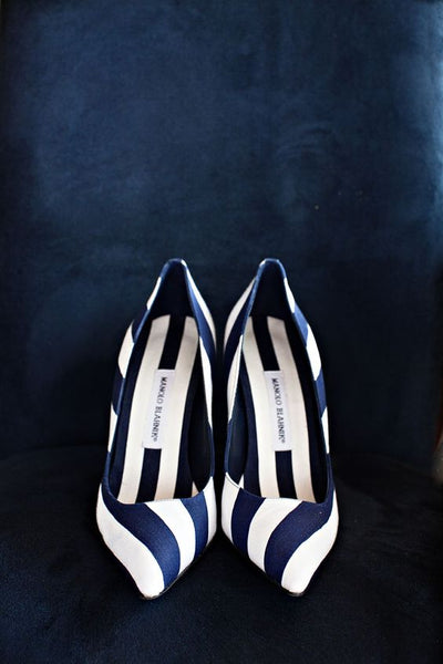Navy striped heels