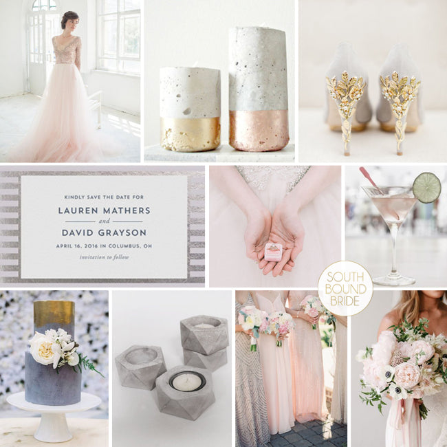 Rose quartz, gold and concrete wedding inspiration