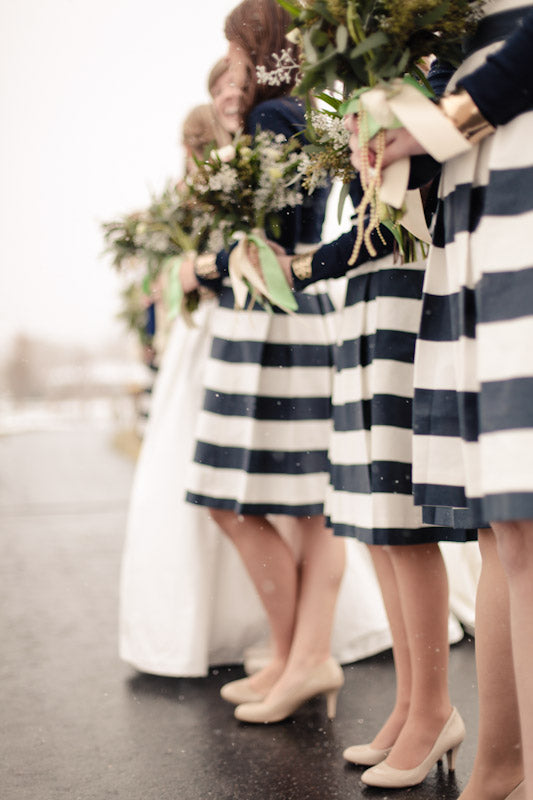 Bridesmaids in black and white stripes