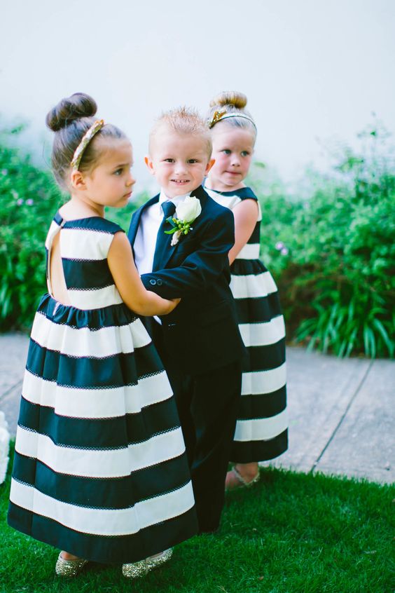 Flower girls in striped dresses