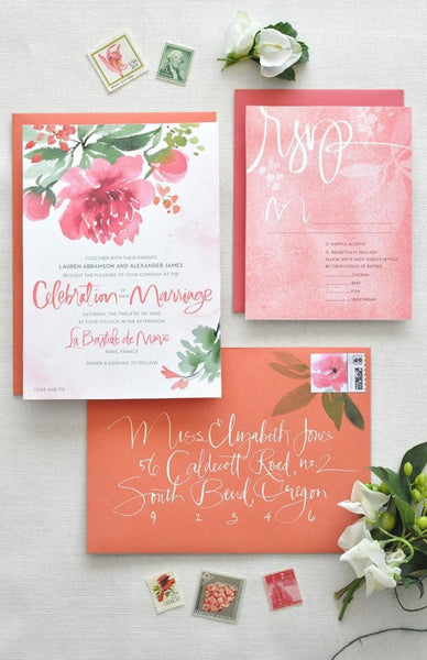 Peach and pink invitation suite