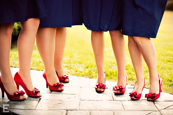 Red peep toes for the bridesmaids