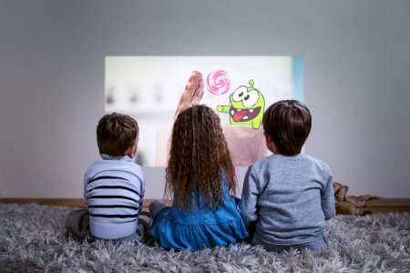 Kids watching projector