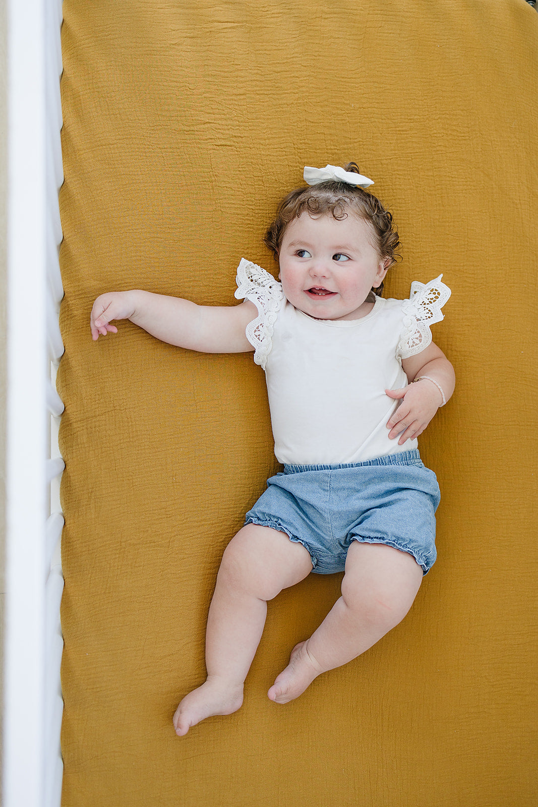 Marlowe & Co Organic Cotton Muslin Crib Sheet for Baby Boy and Girl Mustard 