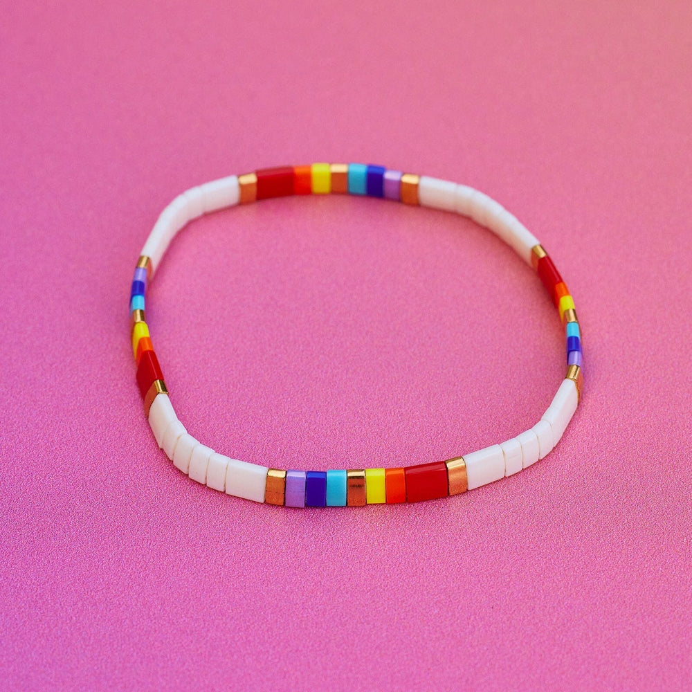 Rainbow Tile Bead Stretch Bracelet 6