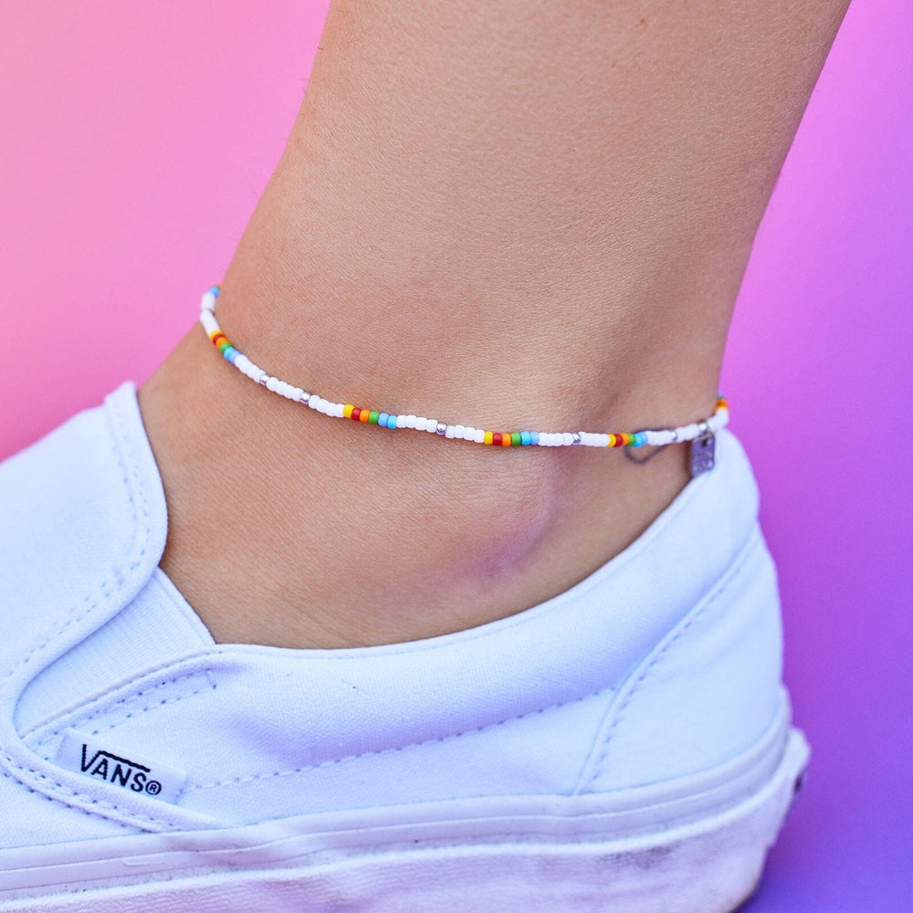 Rainbow Seed Bead Stretch Anklet 2