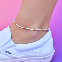 Rainbow Seed Bead Stretch Anklet Gallery Thumbnail