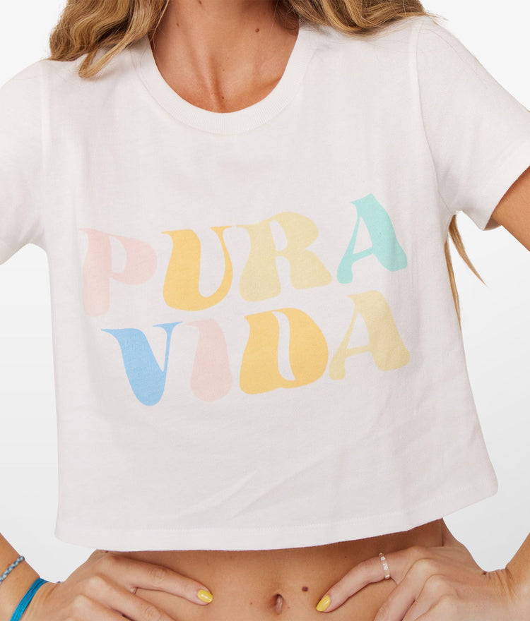 Pura Vida Rainbow Wave Crop Tee