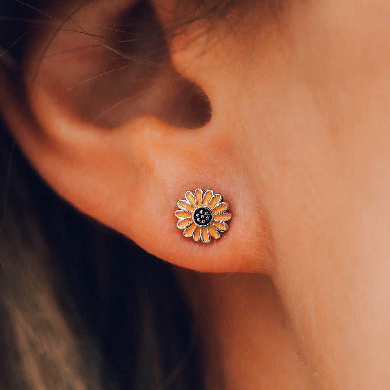 Enamel Sunflower Stud Earrings 2