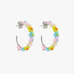 Beaded Flower Hoop Earrings