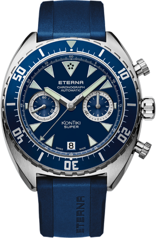 Eterna Kontik Chronograph Manufacture Blue dial blue rubber strap