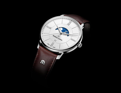 Maurice Lacroix Eliros Eternity Moonphase white dial brown band black background