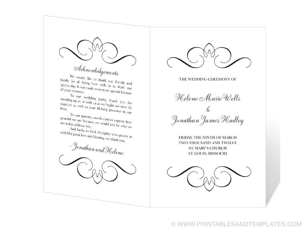 Trifold Wedding Program Word Template