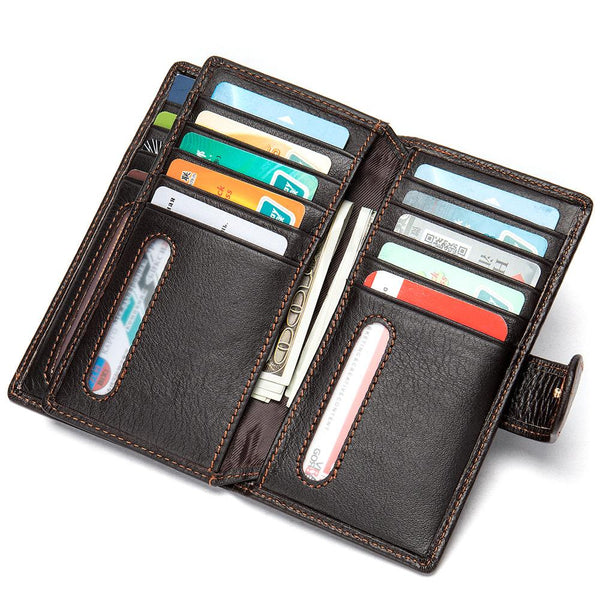 Black Leather Men's Wallet Trifold Long Wallet Multi Cards Long Wallet