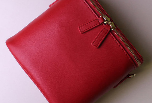 Leather bucket bag shoulder bag Green Red White black for women leathe | EverHandmade
