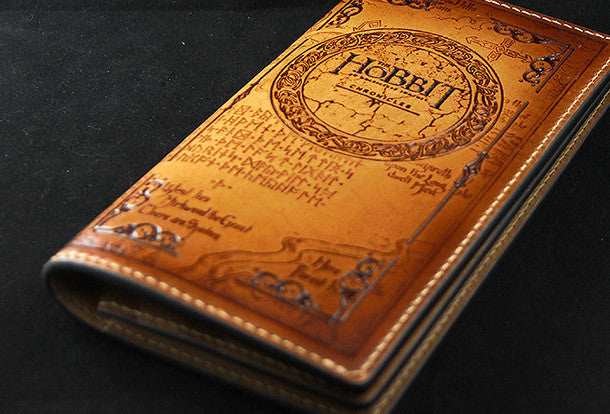 Handmade leather men wallet Hobbit carved leather custom long wallet w | EverHandmade