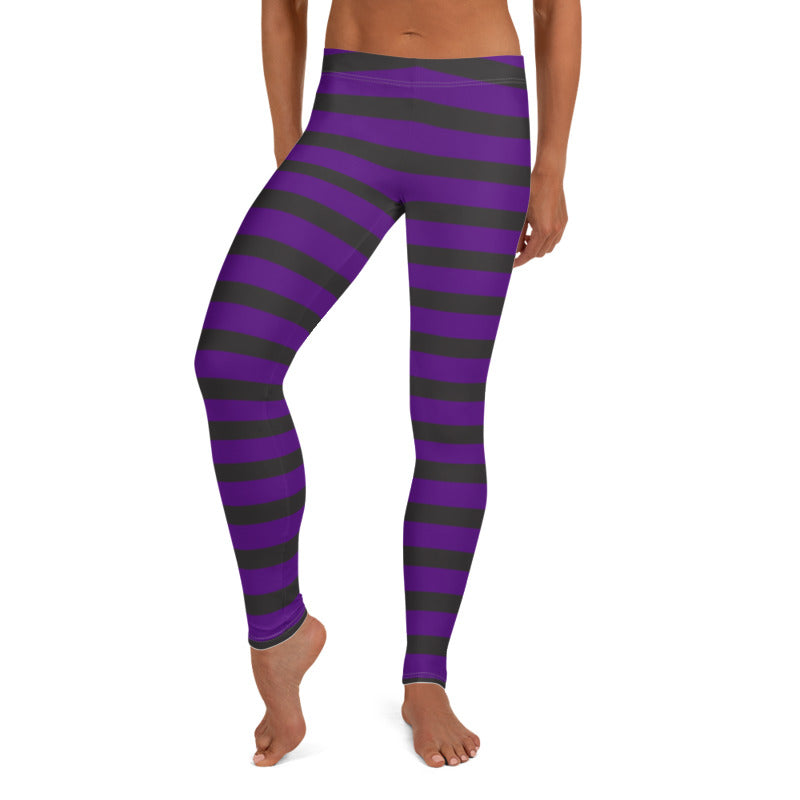 purple black striped leggings