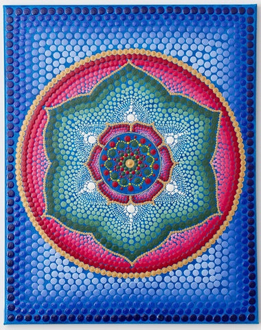 Lotus flower meditation dot Mandala, blue red green white