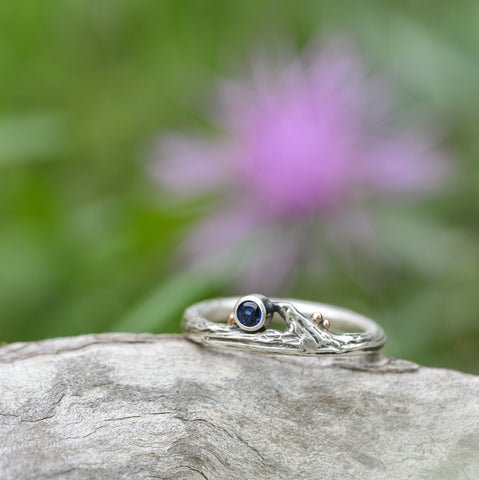 Sapphire and mixed metal engagement ring by Beth Millner Jewelry