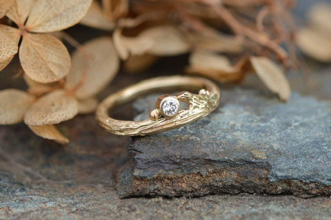 Yellow Gold Diamond & Roses Twig Ring at Beth Millner Jewelry