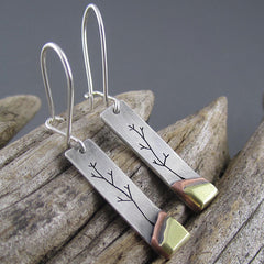 Handmade Little Tree Mixed Metal Earrings by Beth Millner Jewelry