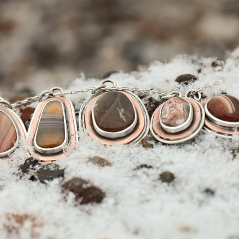Lake Superior Agate Pendants set in copper and sterling silver by Beth Millner Jewelry