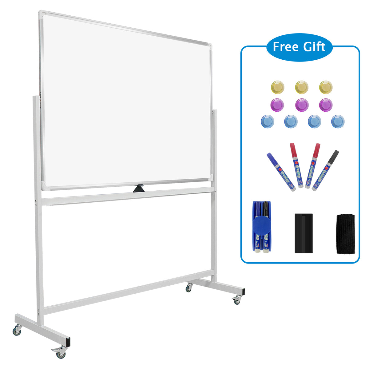 36" Dry Erase Stand Magnetic Double Sided Whiteboard Rolling Wheels Commercial 