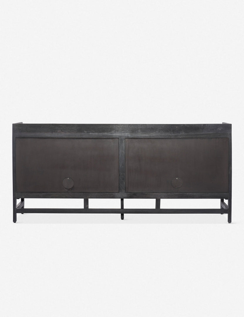 Rear view of the Philene black mango wood sideboard with cane doors
