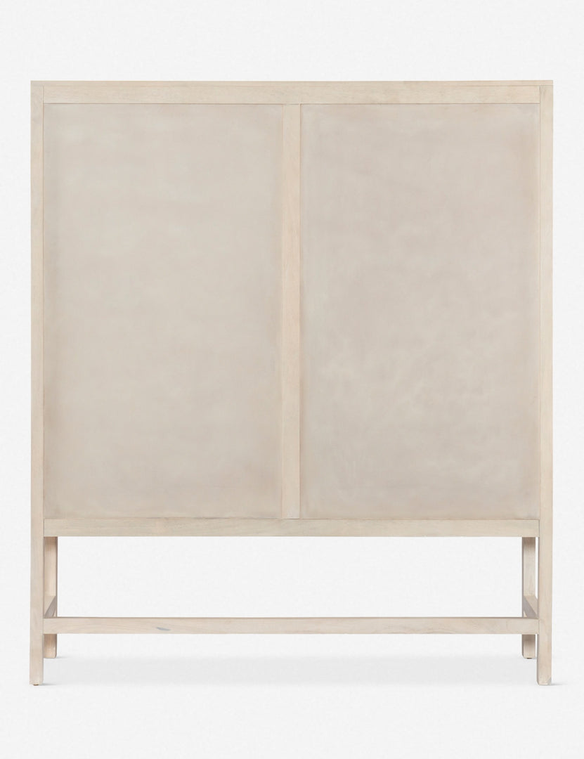 Rear view of the Hannah whitewashed mango wood cabinet with cane doors