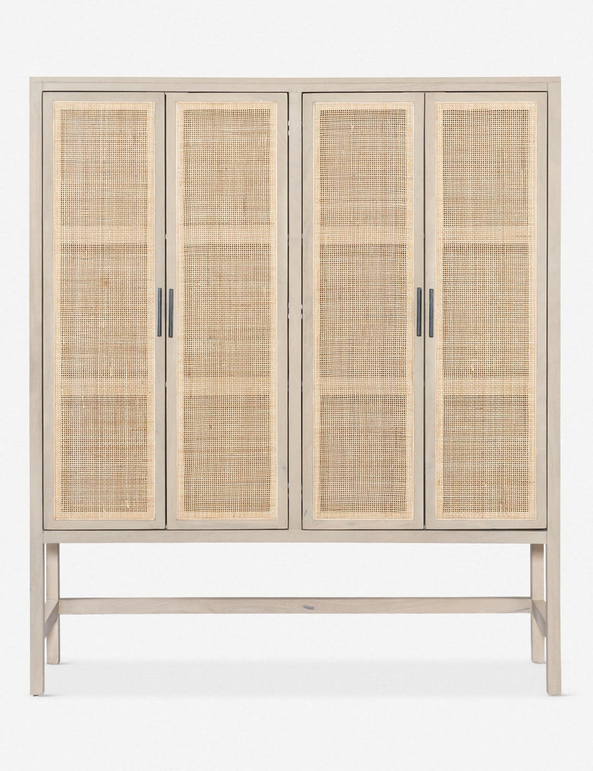 Hannah whitewashed mango wood cabinet with cane doors