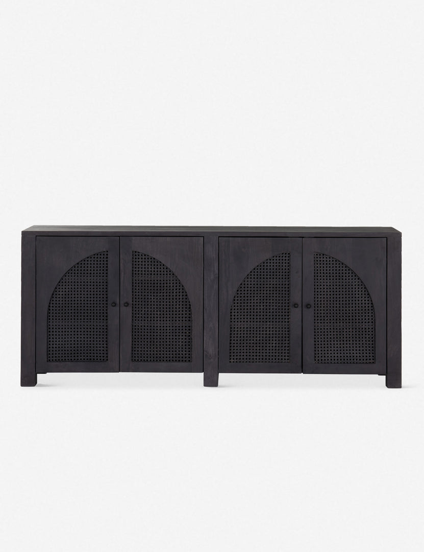 Islay black wood Moroccan-style sideboard with arched cane door panels