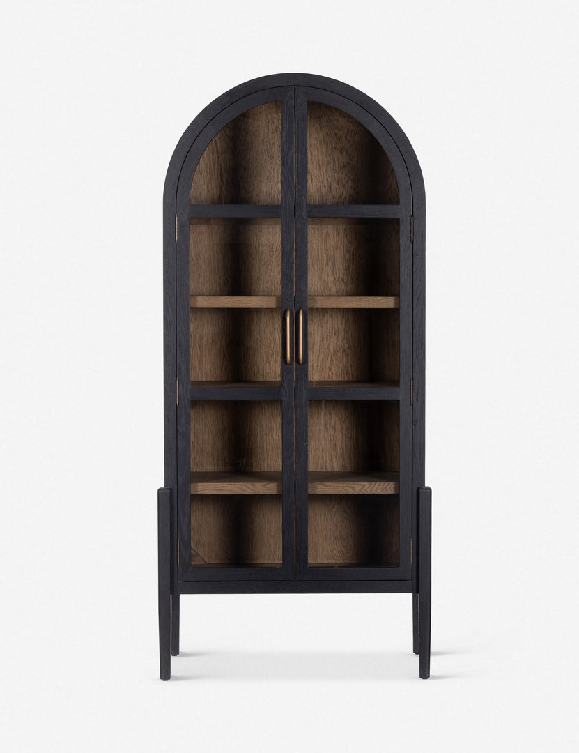 Apolline black wooden arched curio cabinet with gold door handles